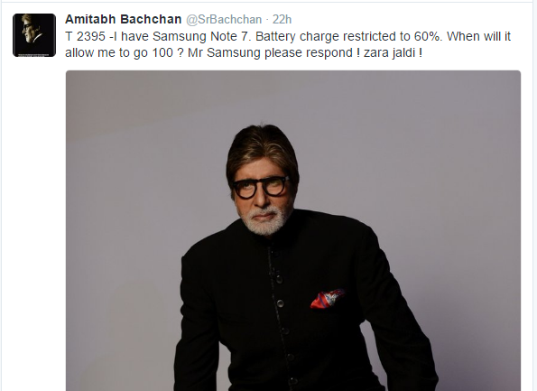 Bollywood actor Amitabh Bachchan complained about Samsung Note 7 Poor Battery Charging