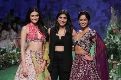 Mumbai: Actressess Ileana D'Cruz and Athiya Shetty walks the ramp on Day 6 of the Lakme Fashion Week Summer/Resort 2020, in Mumbai on Feb 16, 2020. (Photo: IANS)
