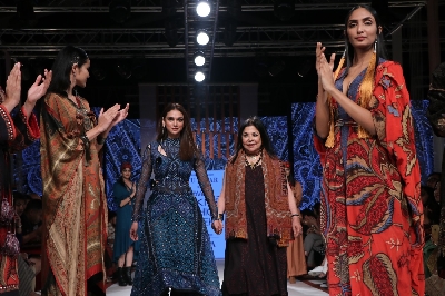 Mumbai: Actress Aditi Rao Hydari with fashion designer Ritu Kumar on Day 3 of the Lakme Fashion Week Summer/Resort 2020, in Mumbai on Feb 13, 2020. (Photo: IANS)