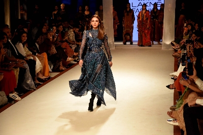 Mumbai: Actress Aditi Rao Hydari walks the ramp in fashion designer Ritu Kumar's creation on Day 3 of the Lakme Fashion Week Summer/Resort 2020, in Mumbai on Feb 13, 2020. (Photo: IANS)
