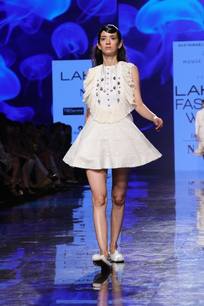 Mumbai: A model walks the ramp for 'House Of Three X Tantajo' on Day 3 of the Lakme Fashion Week Summer/Resort 2020, in Mumbai on Feb 13, 2020. (Photo: IANS)