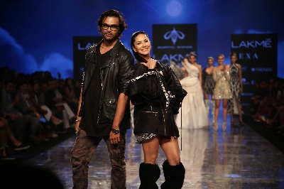 Mumbai: Actress Sunny Leone showcases the creation of fashion designer Swapnil Shinde on Day 2 of the Lakme Fashion Week Summer/Resort 2020, in Mumbai on Feb 12, 2020. (Photo: IANS)