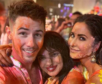 American singer Nick Jonas celebrated his first Holi with his wife Priyanka Chopra and her famous friends, including Bollywood actress Katrina Kaif, five days early, "in his second home" India.