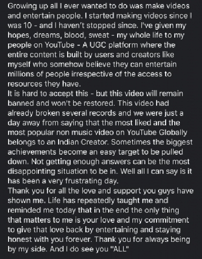 YouTube vs TikTok: CarryMinati shares emotional note on social media.