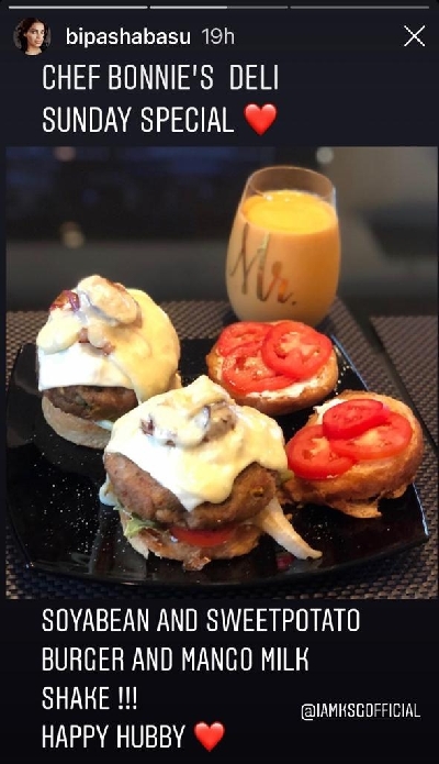 Bipasha makes burger, milkshake for hubby Karan.