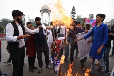 Patna: Fans of late actor Sushant Singh Rajput stage a demonstration against actor Salman Khan and filmmaker Karan Johar in Patna on June 19, 2020. (Photo: IANS)
