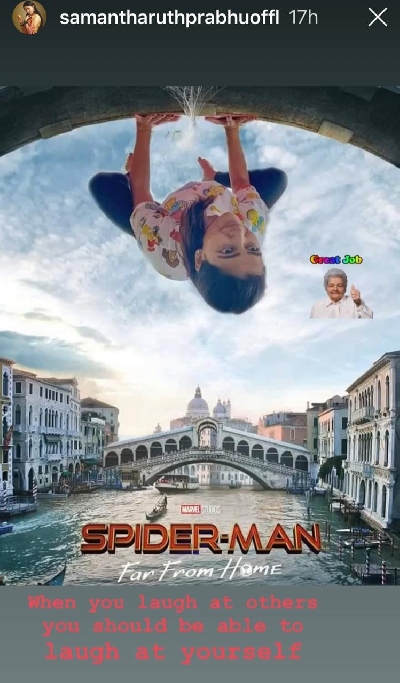 Samantha Akkineni gives Spider-Man a twist of yoga.