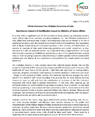 Multiplex body unhappy with govt decision to keep theatres shut amid Unlock 2.0.