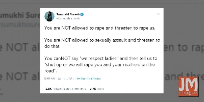 Sumukhi Suresh condemns rape threats on female comics
