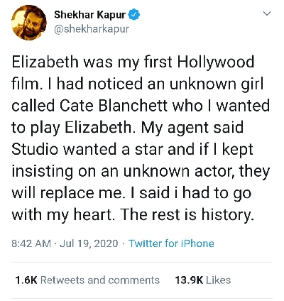 Shekhar Kapur recalls how a studio wanted him to replace Cate Blanchett in 'Elizabeth'.
