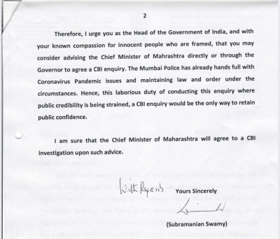 Sushant Singh Rajput suicide case: PM Modi acknowledges SwamyÃƒÂƒÃ‚Â¢ÃƒÂ‚Ã‚Â€ÃƒÂ‚Ã‚Â™s letter.