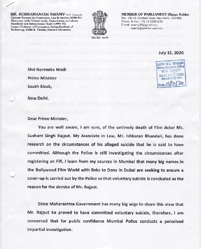 Sushant Singh Rajput suicide case: PM Modi acknowledges Swamyâ€™s letter.