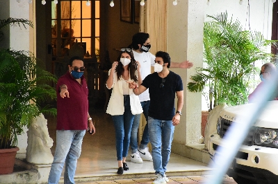 Mumbai: Actors Aadar Jain and Tara Sutaria during Raksha Bandhan celebrations at Raj Kapoor's house, in Mumbai on Aug 3, 2020. (Photo: IANS)