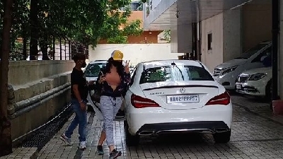 Actress Nora Fatehi seen at the office of T-Series in Andheri, Mumbai on Aug 8, 2020. (Photo: IANS)