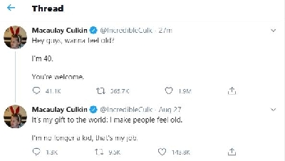 Macaulay Culkin makes fans 'feel old' on his 40th birthday.