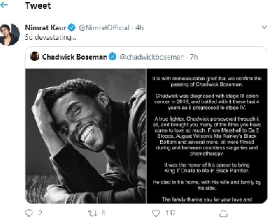 Bollywood pays tribute to 'Black Panther' star Chadwick Boseman.