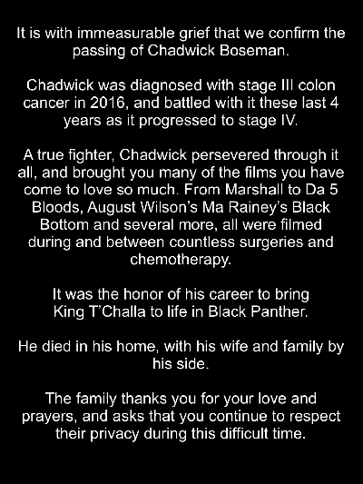 Chadwick Boseman's last post most liked tweet ever.