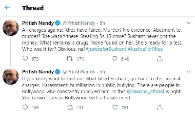 SSR case: Go back to the original charges, says Pritish Nandy.