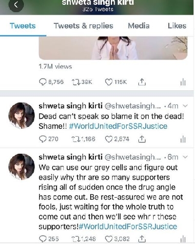 Sushant's sister Shweta: Dead can't speak so blame it on the dead