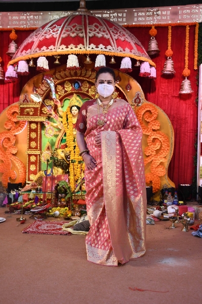 Mumbai: Actress Sharbani Mukherjee during Maha Ashtami celebrations at North Bombay Sarbojanin Durga Puja pandal, in Mumbai on Oct 24, 2020. (Photo: IANS)