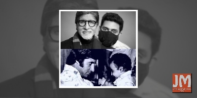Big B posts 'then and then' pic collage with son Abhishek