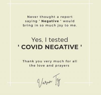 Varun Tej tests negative for Covid Varun Tej tests negative for Covid