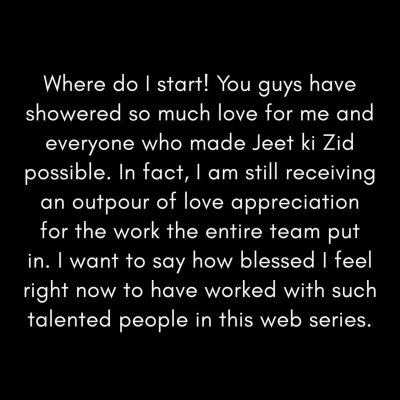 Actor Amit Sadh on Thursday declared that he is happy with the audience reception to his new web series Jeet Ki Zid. Actor Amit Sadh on Thursday declared that he is happy with the audience reception to his new web series Jeet Ki Zid.