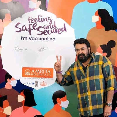 Mohanlal takes 1st jab of Covid vax.(photo:Instagram)