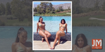 Kim flaunts perfect tan while twinning with friend in bikini