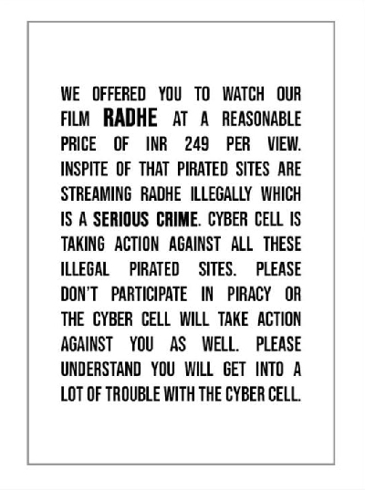 Salman Khan warns of consequences after 'Radhe' streamed on pirated sites.(photo:Instagram)