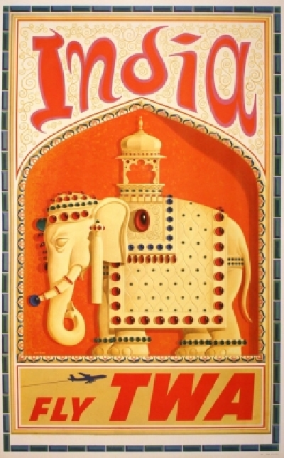 David Klein (America, 1918-2005), India, Fly TWA, 1960s. David Klein (America, 1918-2005), India, Fly TWA, 1960s.