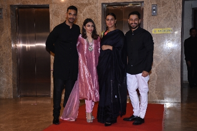 Mumbai: Actors Soha Ali Khan, Kunal Khemu,Angad Bedi and Neha Dhupia at filmmaker Ramesh Taurani's Diwali bash in Mumbai on Oct 23, 2019. (Photo: IANS)