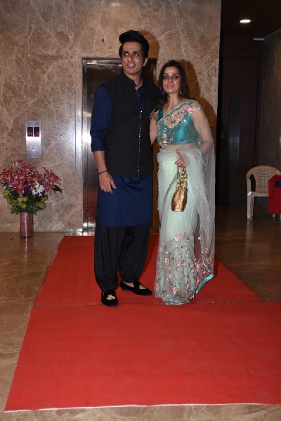Mumbai: Actor Sonu Sood and his wife Sonali Sood at filmmaker Ramesh Taurani's Diwali bash in Mumbai on Oct 23, 2019. (Photo: IANS)