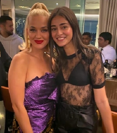 Actress Ananya Pandey with pop singer Katy Perry at a party hosted by filmmaker Karan Johar at his residence.