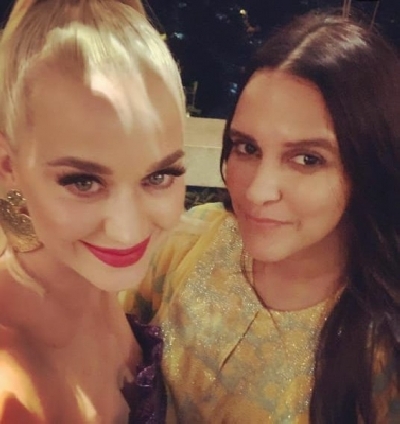 Actress Neha Dhupia with pop singer Katy Perry at a party hosted by filmmaker Karan Johar at his residence.