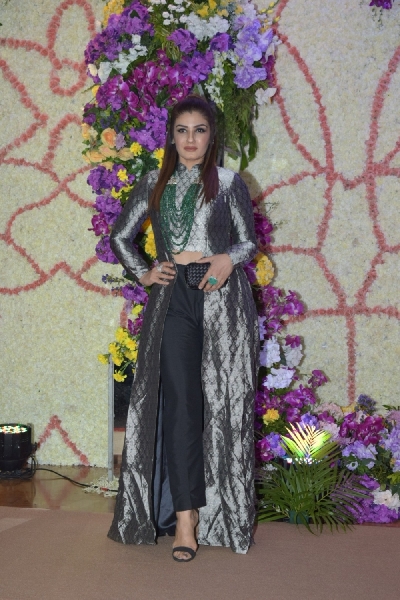 Mumbai: Actress Raveena Tandon at the wedding reception of filmmaker Sooraj Barjatya's son Devaansh Barjatya in Mumbai on Nov 29, 2019. (Photo: IANS)