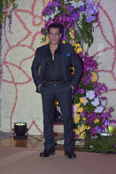 Mumbai: Actor Salman Khan at the wedding reception of filmmaker Sooraj Barjatya's son Devaansh Barjatya in Mumbai on Nov 29, 2019. (Photo: IANS)