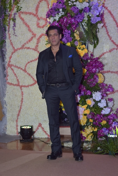 Mumbai: Actor Salman Khan at the wedding reception of filmmaker Sooraj Barjatya's son Devaansh Barjatya in Mumbai on Nov 29, 2019. (Photo: IANS)