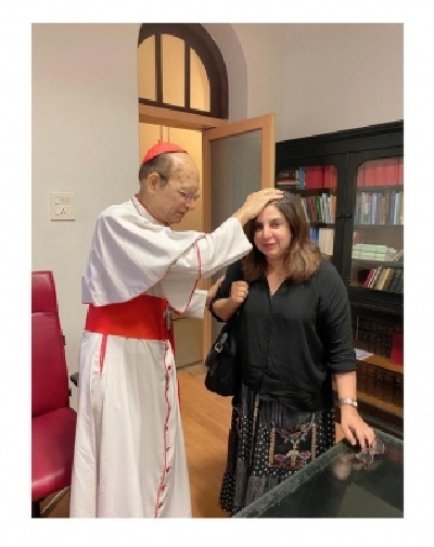 Filmmaker Farah Khan with Cardinal Oswald Gracias.